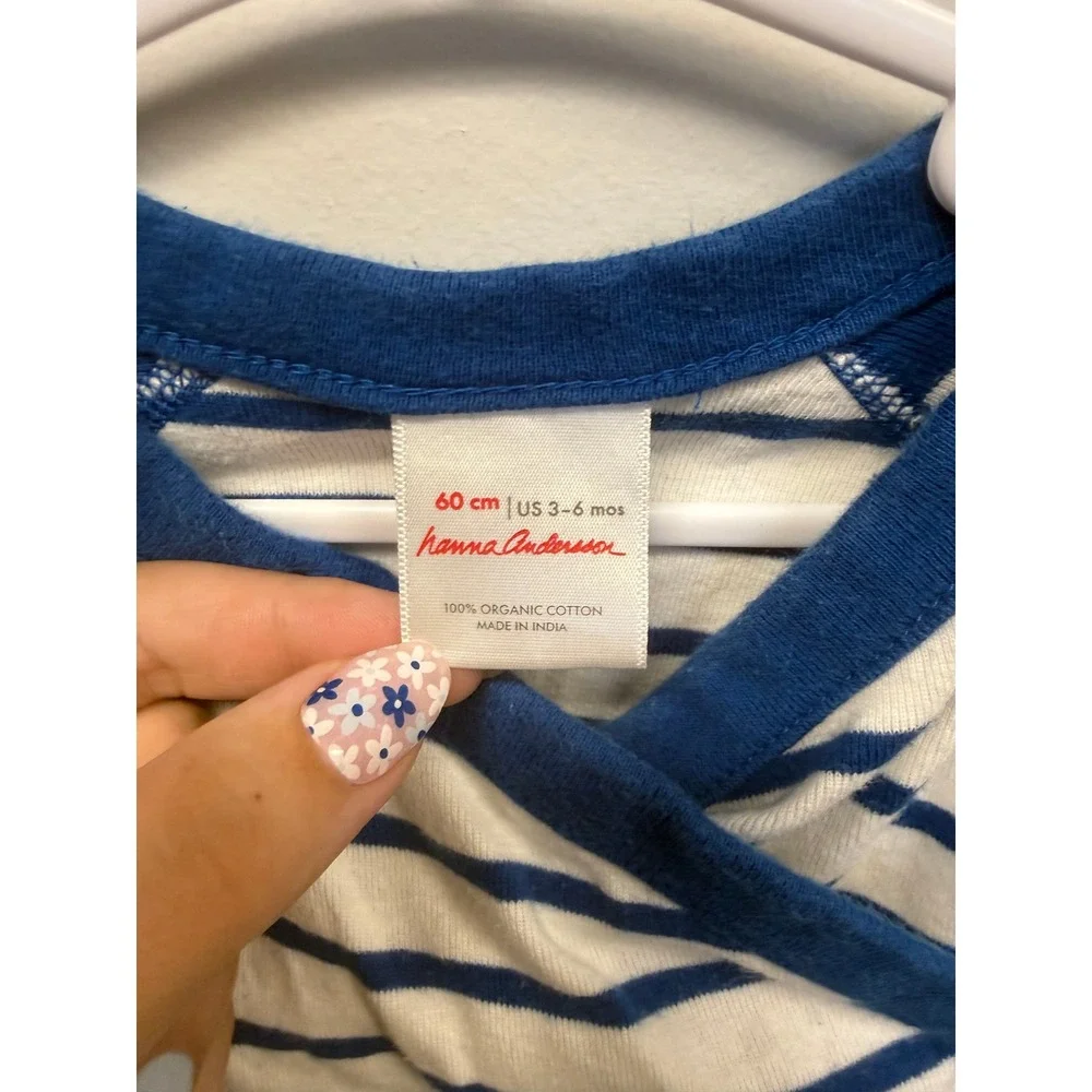 Hanna Andersson Blue White Striped Organic Cotton Kimono Bodysuit US 3-6 Months